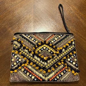 Velvet Pom Pom & Mirror Trim Clutch